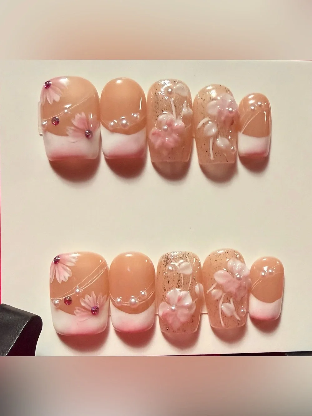 Peach Pink Floral Press-On Nail Set